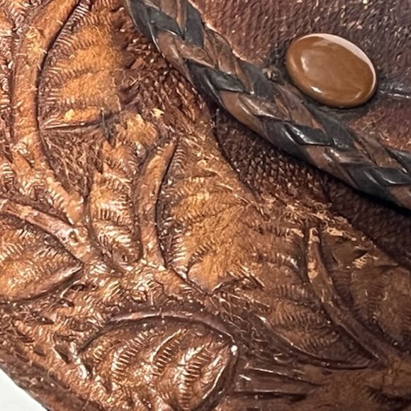 VTG Tooled Leather Coin Purse Snap Pouch Floral Roses Hand-Crafted 4.5"x2.5" - Picture 12 of 16